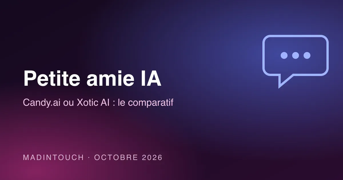 AI girlfriend comparison 2026 editorial visual: blue chat bubble on a purple background