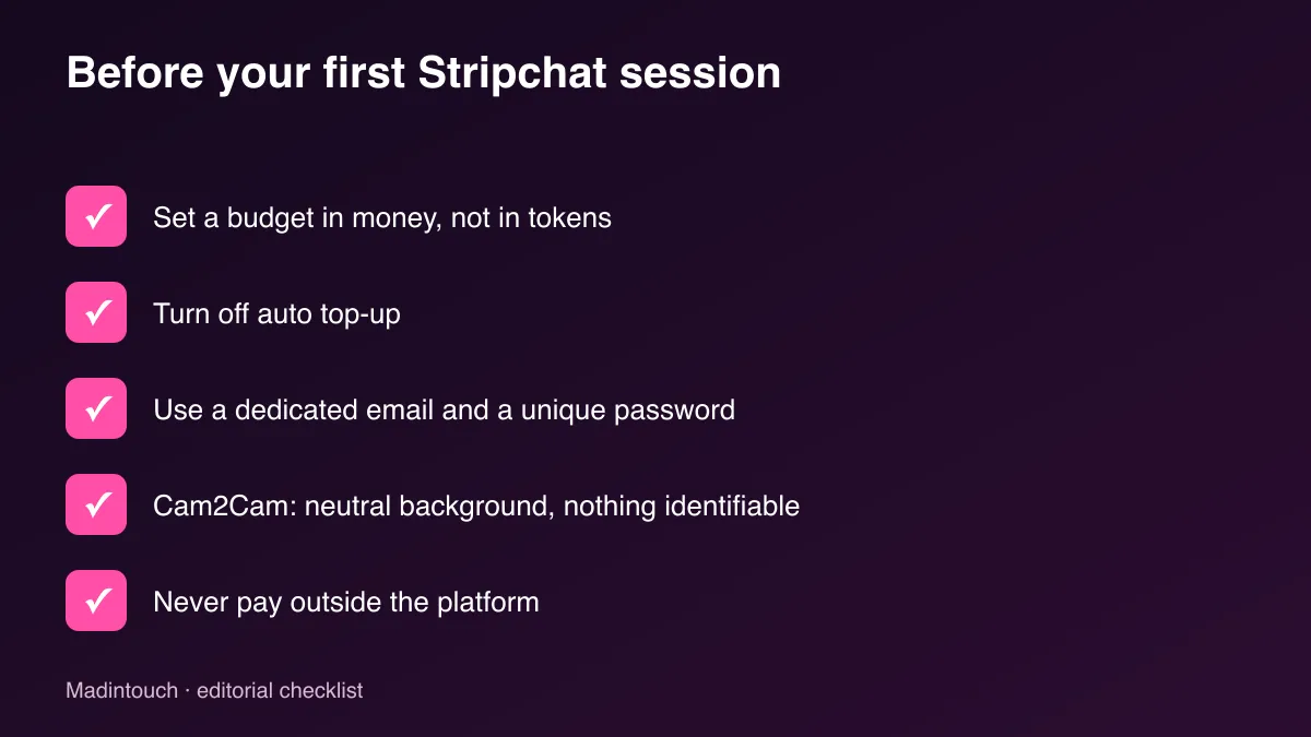 Five-point checklist before a first Stripchat session