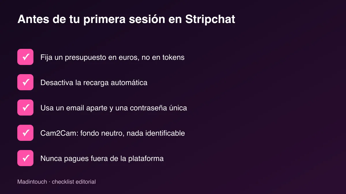 Checklist de cinco puntos antes de una primera sesión en Stripchat