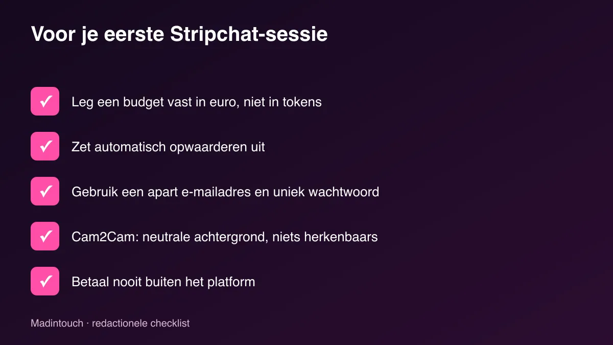 Checklist in vijf punten voor een eerste Stripchat-sessie