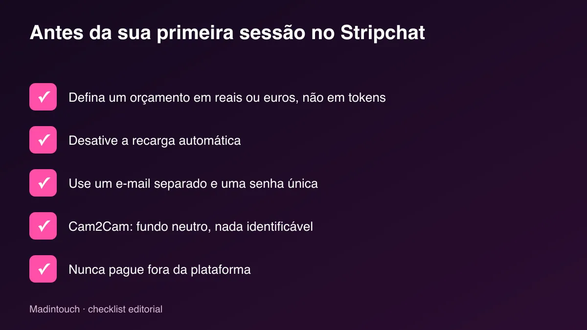 Checklist em cinco pontos antes da primeira sessão no Stripchat