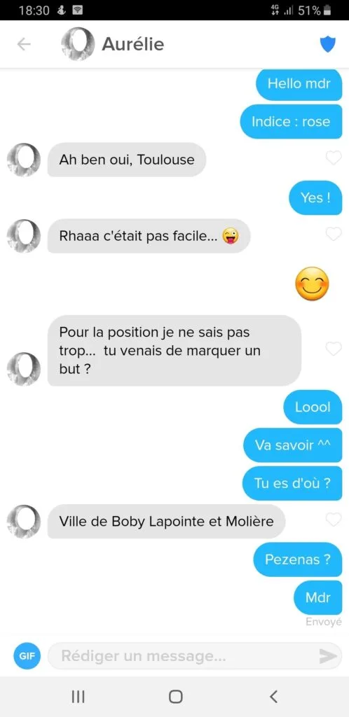 Exemple réponse drague sur Tinder